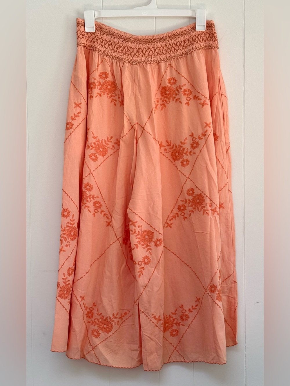 New Free People Waverly Pants Sun Blush Embroidered Beach Culotte XL Summer NWT - Picture 7 of 8
